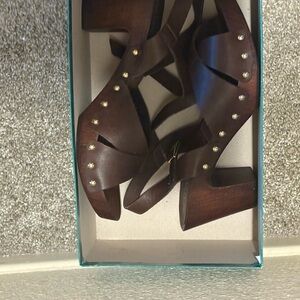 Italian Shoemakers Dark Brown Heels with Gold Studs